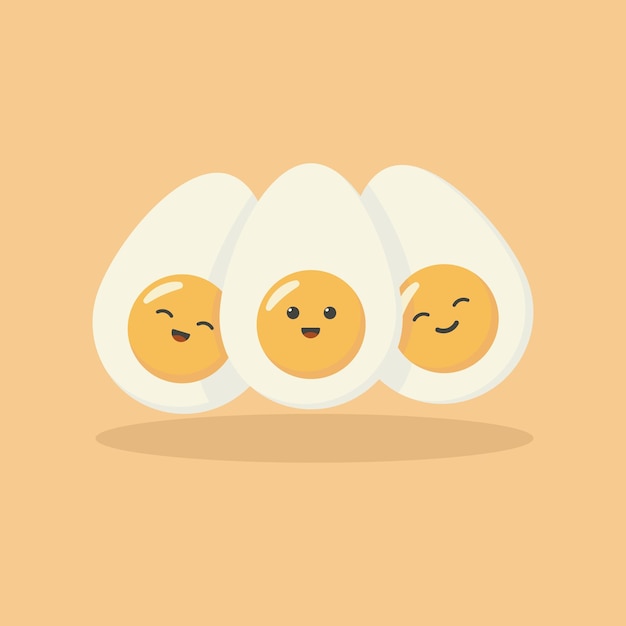 Cute cartoon character design of boiled egg vector illustration isolated on yellow background