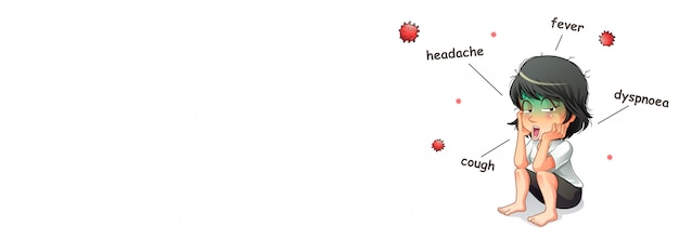 Cute cartoon character feeling symptoms of coronavirus