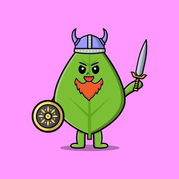 Cute cartoon character Green leaf viking pirate