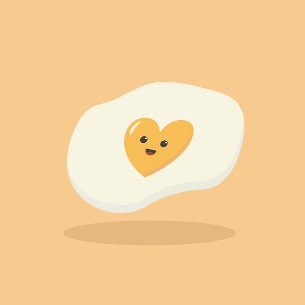 Cute cartoon character of heart shape fried egg vector illustration isolated on yellow background