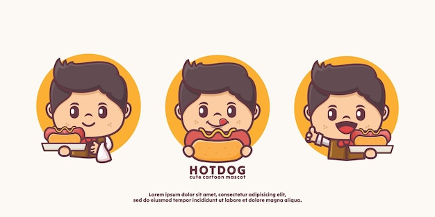 Cute cartoon character mascot design with hotdogs