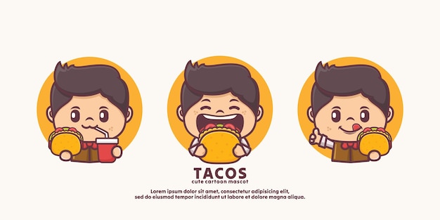 Cute cartoon character mascot design with tacos