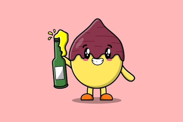 Cute cartoon character Sweet potato with soda bottle in modern cute style design flat illustration