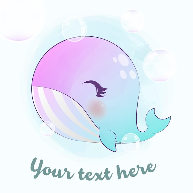 Cute cartoon character whale illustration