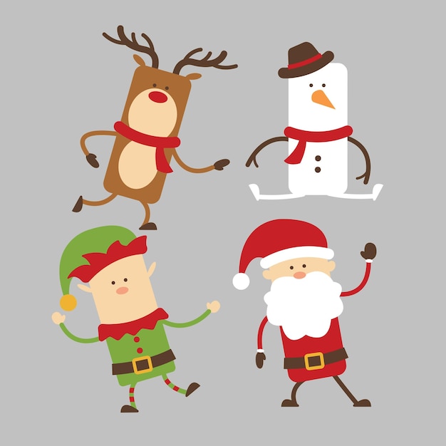 Cute cartoon characters have Santa claus reindeer snowman and elf Vector