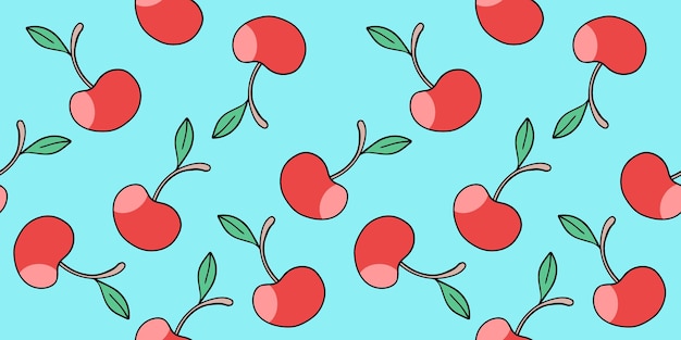 Cute cartoon cherry vector seamless pattern in the style of doodles handdrawn