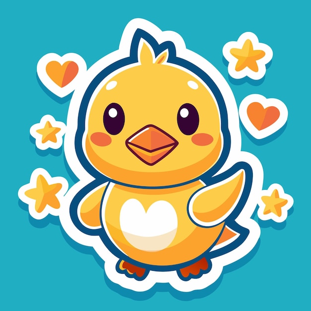 Cute cartoon chick with hearts and stars