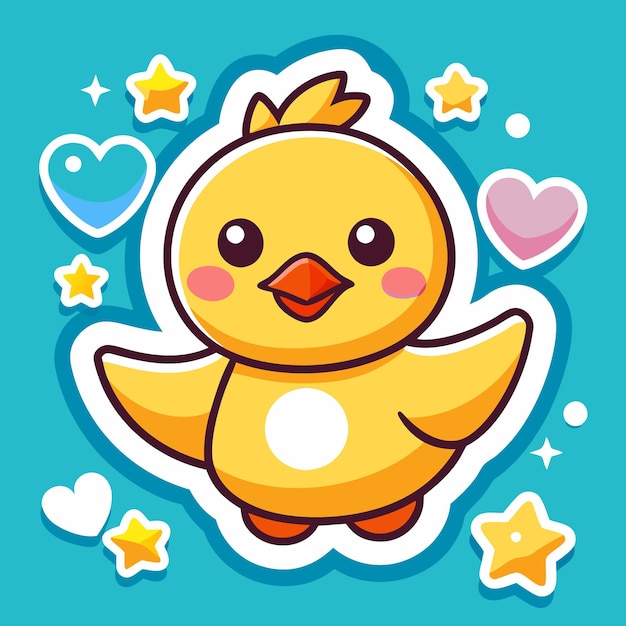 Cute cartoon chick with hearts and stars