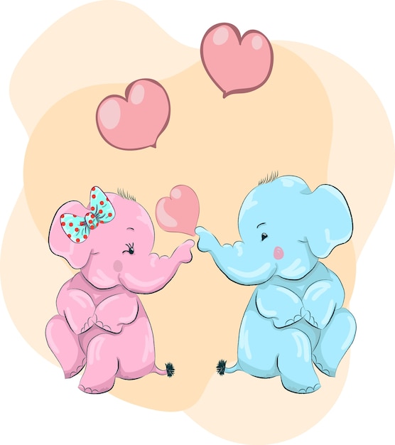 Cute cartoon children elephants hand drawn.