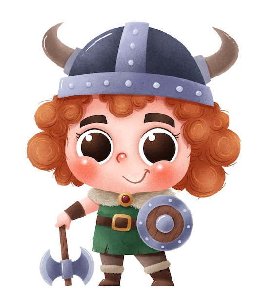 Cute cartoon children. Viking child costume.