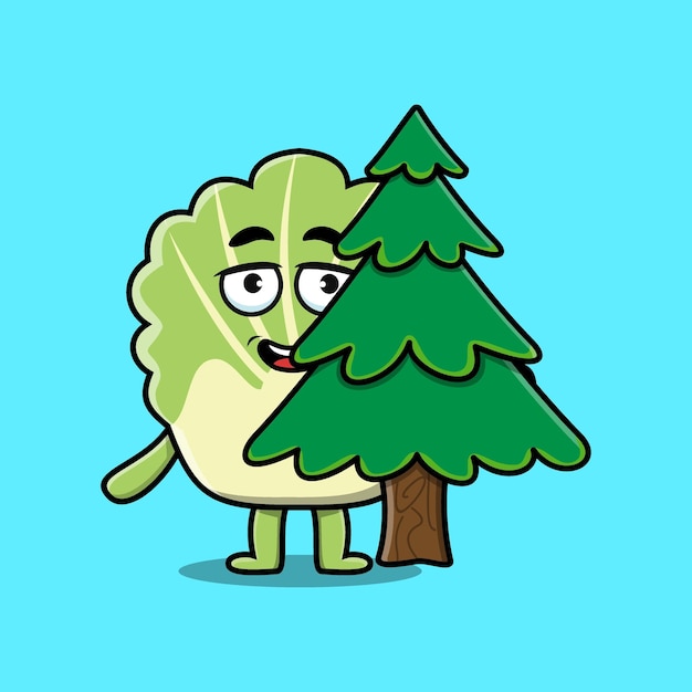 Cute cartoon Chinese cabbage character hiding tree