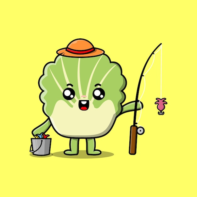 Cute cartoon chinese cabbage ready fishing