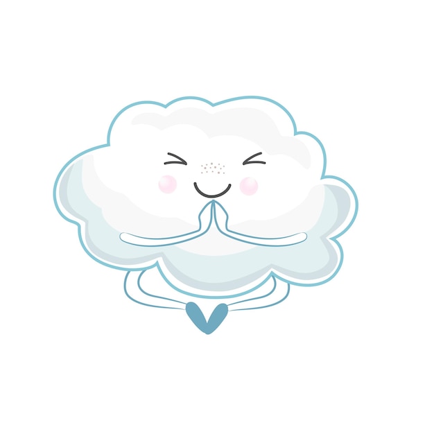 Cute cartoon cloud sitting in the lotus position doing yoga relaxed Cartoon vector illustration