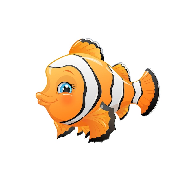 Cute cartoon clownfish vector illustration Ocean fish sea animal