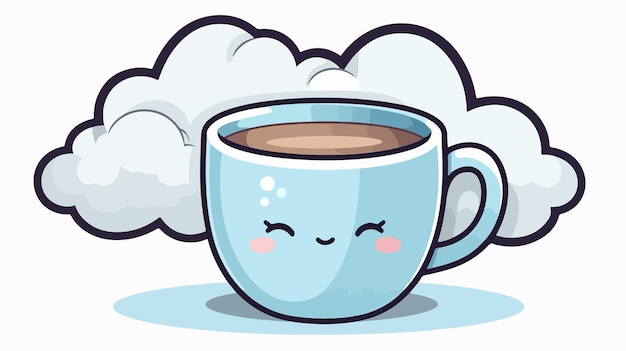 Vector cute cartoon coffee cup with thought bubble and heart pattern illustration