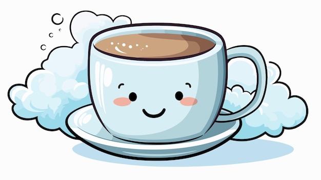 Vector cute cartoon coffee cup with thought bubble and heart pattern illustration