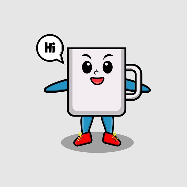 Cute cartoon coffee tea cup character with happy expression in modern style design for tshirt etc