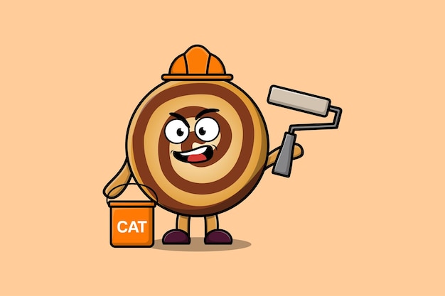 Cute cartoon Cookies as a builder character painting in flat modern style design illustration