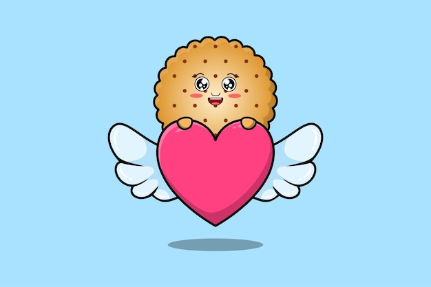 cute cartoon Cookies character hiding heart in flat cartoon style illustration