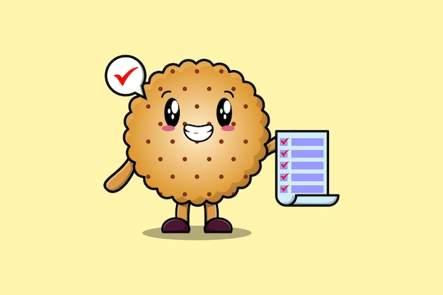 Cute cartoon Cookies character holding checklist note in concept flat cartoon style