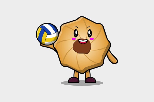 Cute cartoon Cookies character playing volleyball in flat cartoon style illustration