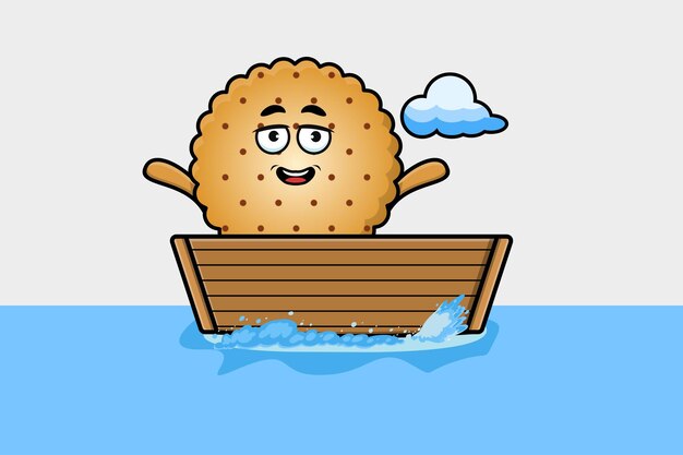 Vector cute cartoon cookies get on boat illustration