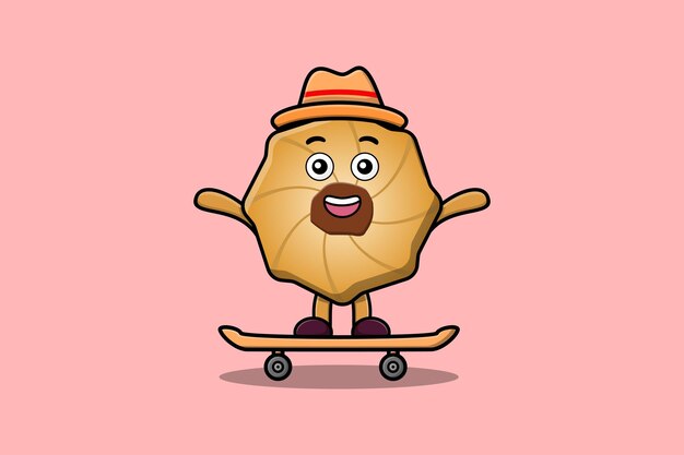 cute cartoon Cookies standing on skateboard with cartoon vector illustration style