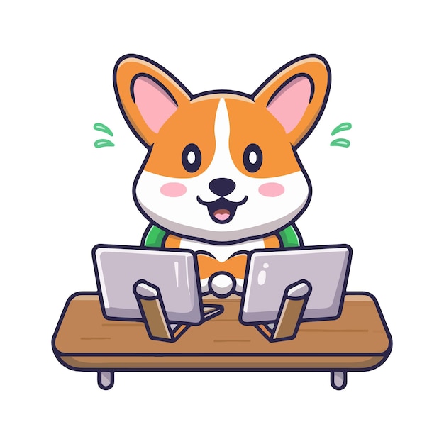 cute cartoon corgi overworking