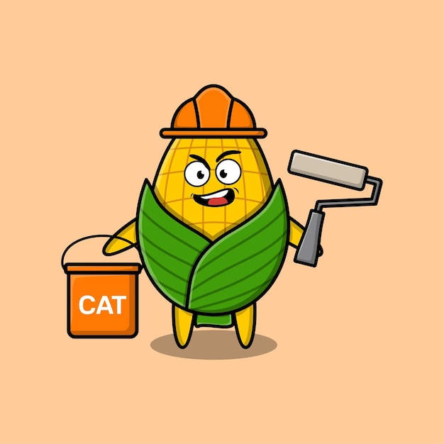 Cute cartoon corn as a builder character painting in 3d modern style design