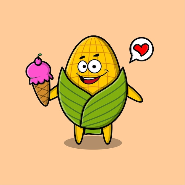 Cute Cartoon corn character holding ice cream cone cute modern style design