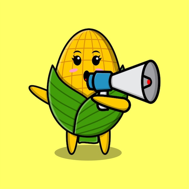 Cute Cartoon corn character speak with megaphone in 3d cartoon style concept