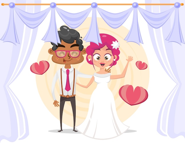 Cute cartoon couple for wedding invitations card	