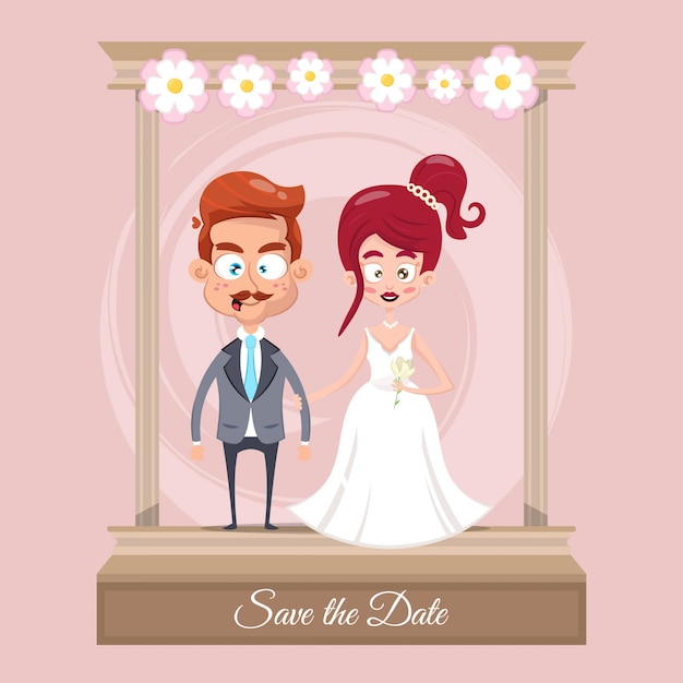 Cute cartoon couple for wedding invitations card	