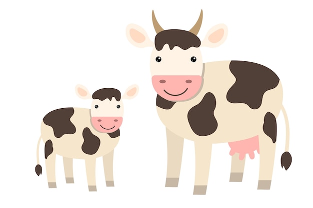 Cute cartoon cow family in flat style isolated on white background Farm animals