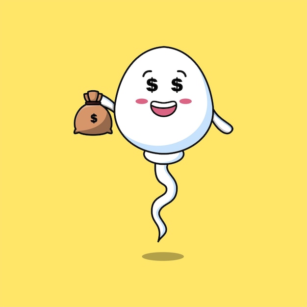 Cute cartoon Crazy rich sperm with money bag shaped funny in modern design