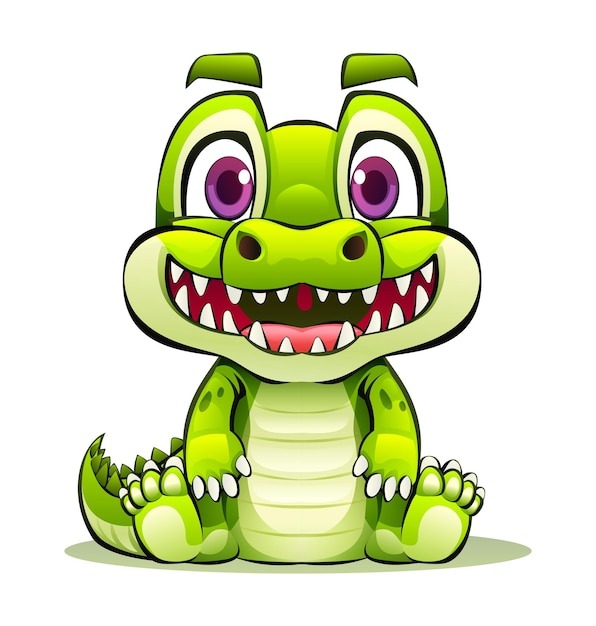 Cute cartoon crocodile sitting Vector character illustration