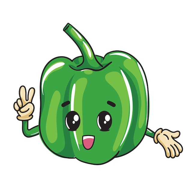 Cute cartoon design of a happy green bell pepper vegetables for kids