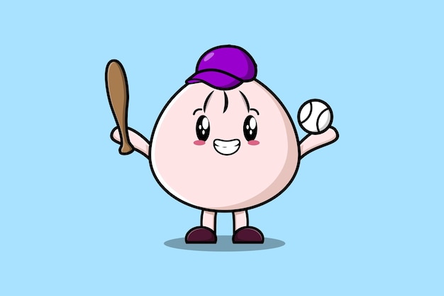 Cute cartoon Dim sum character playing baseball in modern style design