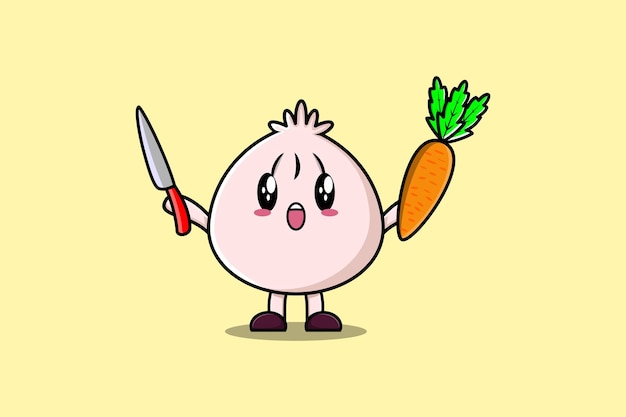 Cute cartoon Dim sum holding knife and carrot