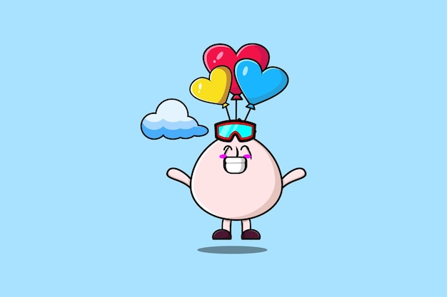 Cute cartoon Dim sum mascot is skydiving with balloon and happy gesture cute modern style design