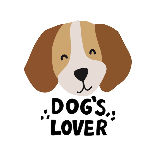 Cute cartoon dog Beagle hand drawn dog face with hand lettering dog lover quote Cartoon dog