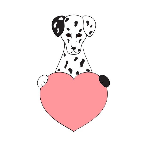 Vector cute cartoon dog holding his heart in his paws valentine's day greeting card with space for text design for invitation card flyer brochure banner little pets in love a declaration of love