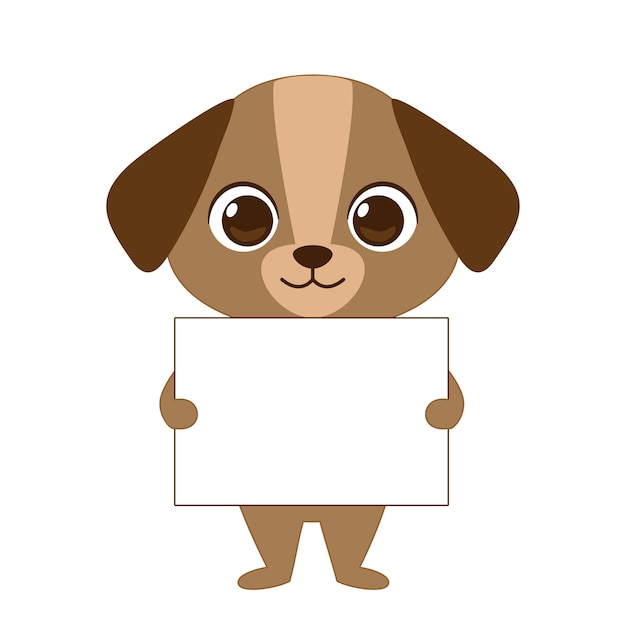 Vector cute cartoon dog is holding an empty sign with place for your text funny puppy vector illustration