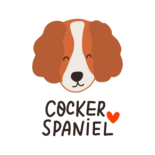 Vector cute cartoon dog socker spaniel rand drawn dog face with hand lettering dog lover quote cartoon dog