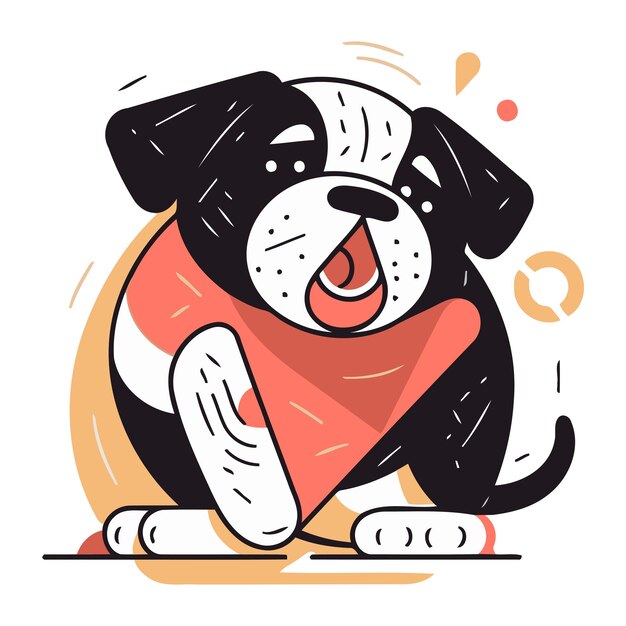 Vector cute cartoon dog with heart vector illustration in doodle style