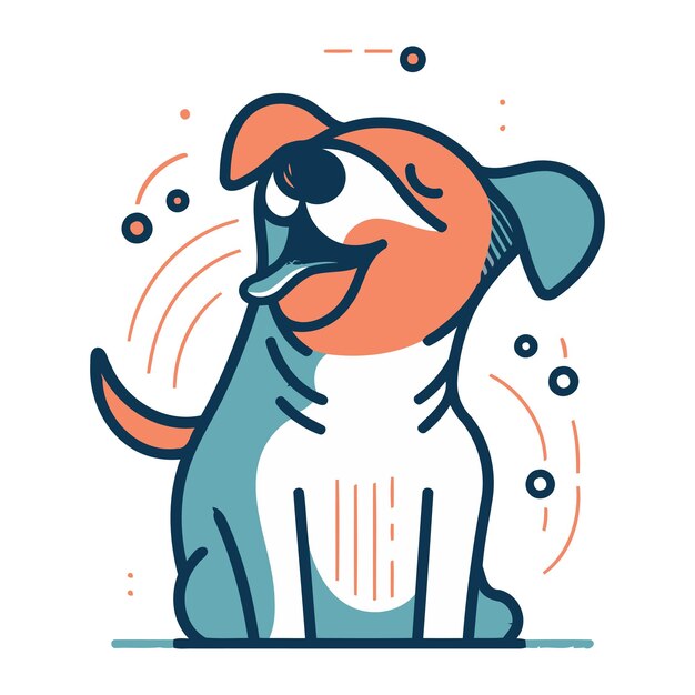 Vector cute cartoon dog with tongue out vector illustration in thin line style