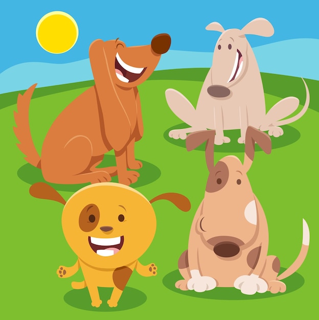 Cute cartoon dogs animal characters group