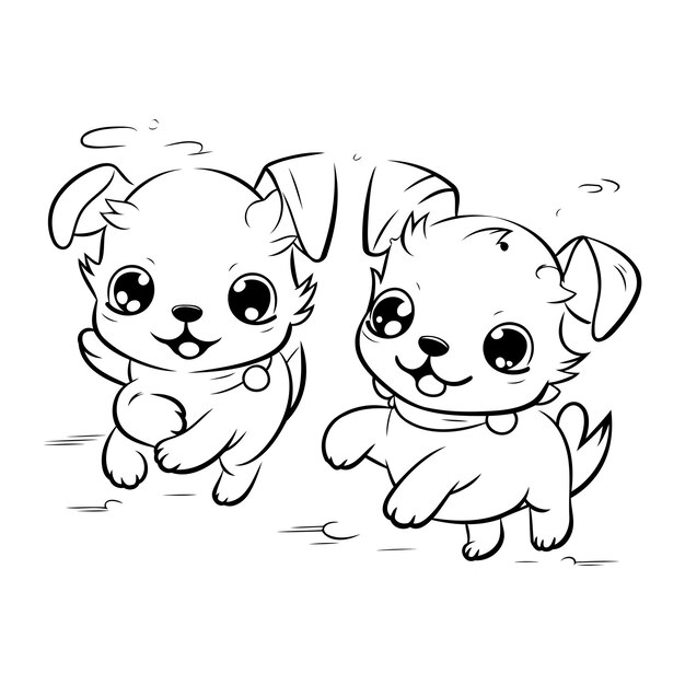 Vector cute cartoon dogs vector illustration coloring book for children