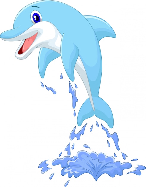 Cute cartoon dolphin jumping out of water