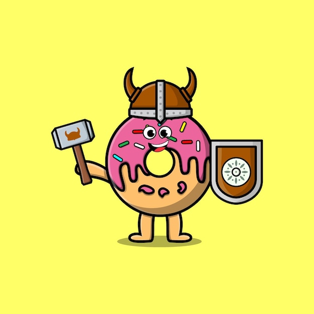 Cute cartoon Donuts viking pirate holding hammer